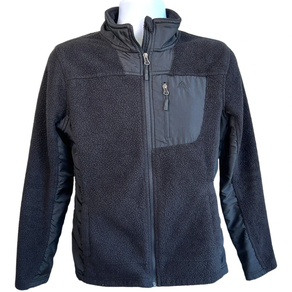 Snozu Mens Performance‎ Fleece Jacket Sz L Black Full Zip Sherpa Outdoor